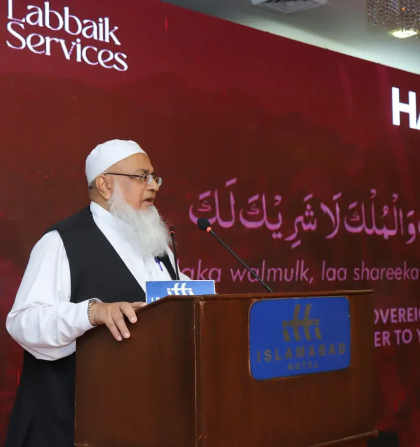 Haji Iqbal Ahmed addressing pilgrims